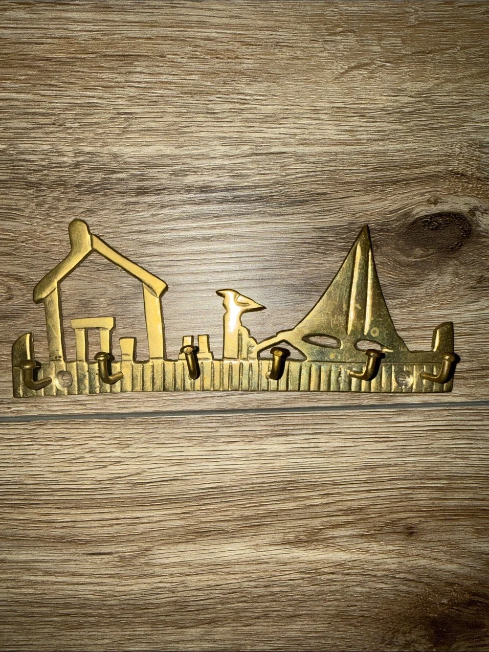 Vintage Brass Anchor & Nautical Scene Wall Hooks - Gold